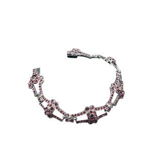 Vintage Older Rhinestones Bracelet Silver Color Metal Pink Stones and Marcasites